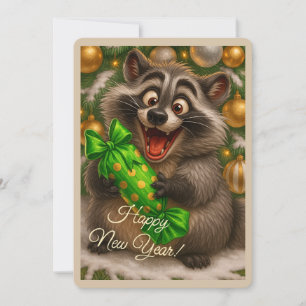 Weihnachtskarte mit einem Waschbären Feiertagskarte