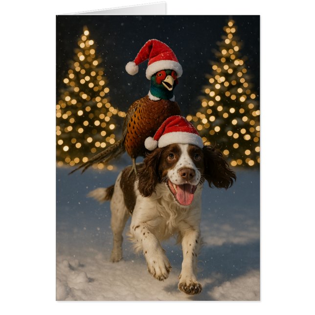Weihnachtskarte mit Fasan auf Springer Spaniel (Vorne)