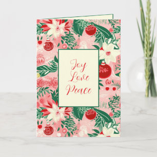 Weihnachtskarte mit floralem Muster in rosa und ro Karte