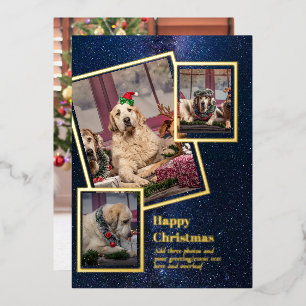 WEIHNACHTSKARTE MIT FOTOCOLLAGE ECHTE GOLD-FOLIE FOLIENEINLADUNG