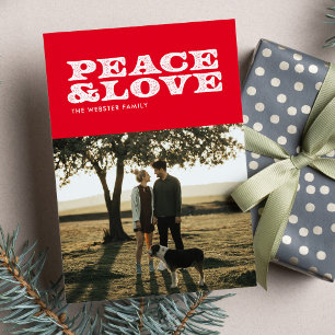 Weihnachtskarte mit Frieden und Liebe in Rot Feiertagskarte