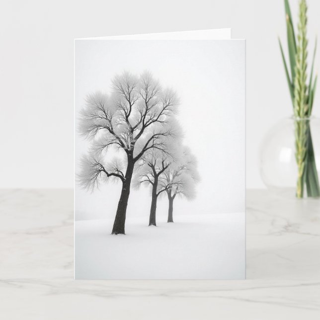 Weihnachtskarte mit Frost überzogenem Baum Karte (Vorderseite)