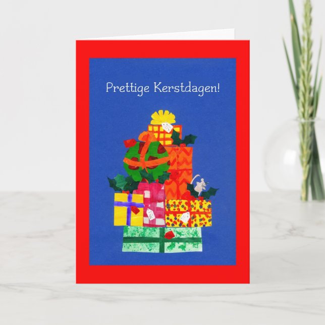 Weihnachtskarte mit Geschenken - Niederländische G Feiertagskarte (Vorderseite)