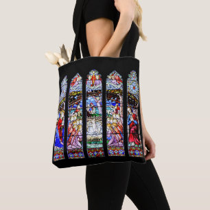 Weihnachtskarte mit Glasmalerei-Krippenszene Tasche