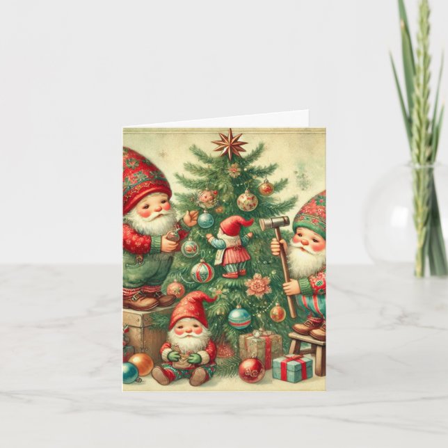 Weihnachtskarte mit Gnomen dekorativer Baum Karte (Vorderseite)