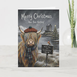 Weihnachtskarte mit Highland-Kuh 'Nae Baa Humbug' Karte