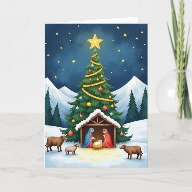 Weihnachtskarte mit Jesuskind und Krippe Karte (Vorderseite)