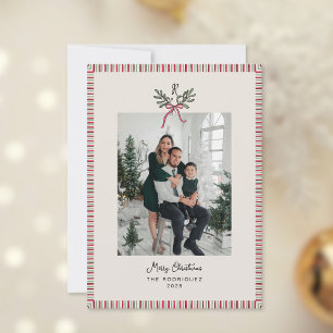 Weihnachtskarte mit Monogramm und Familienfoto im Feiertagskarte