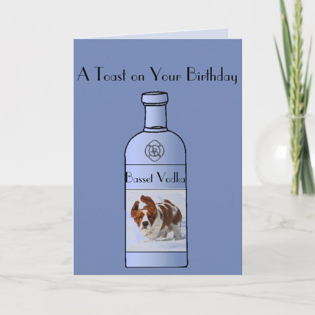 Weihnachtskarte mit Niedlichem Basset und Vodka Karte (Vorderseite)