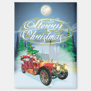 Weihnachtskarte mit Oldtimer und Weihnachtsmann Magnet