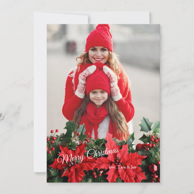 Weihnachtskarte mit Poinsettien-Foto Feiertagskarte (Vorderseite)