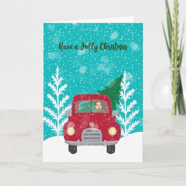 Weihnachtskarte mit Red Truck & Christmas Tree Karte (Vorderseite)
