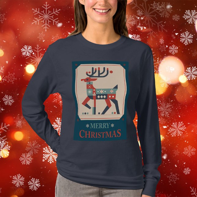 Weihnachtskarte mit Reindeer Illustration Design T-Shirt (Von Creator hochgeladen)