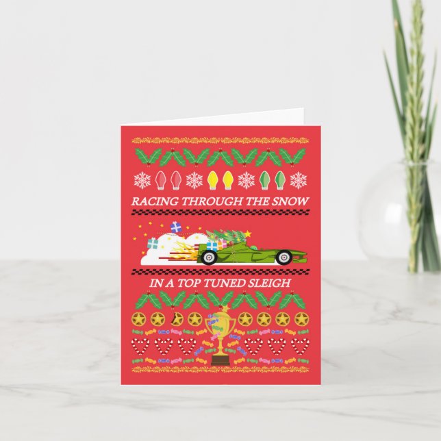 Weihnachtskarte mit Rennwagen Feiertagskarte (Vorderseite)