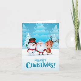 Weihnachtskarte mit Sankt, Schneemann und Ren Feiertagskarte