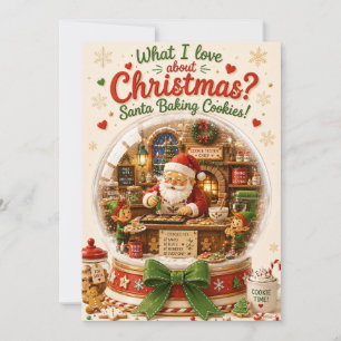 Weihnachtskarte mit Santa beim Keksebacken in der Einladung