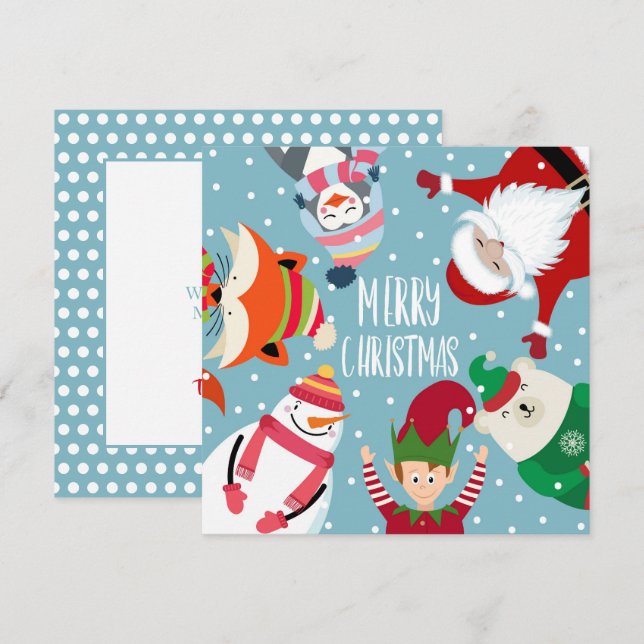 Weihnachtskarte mit Santa Claus und Freunden (Vorne/Hinten)