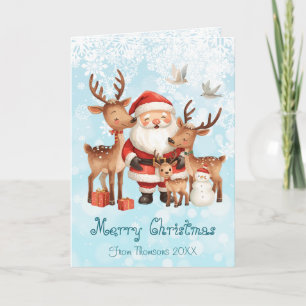 Weihnachtskarte mit Santa Claus und Rentieren im m Karte