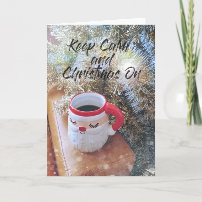 WEIHNACHTSKARTE MIT SANTA UND KAFFEE DANKESKARTE (Vorderseite)