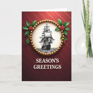 Weihnachtskarte mit Schiff und Stechpalme Karte