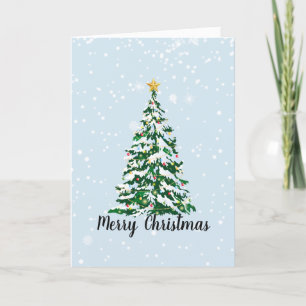 Weihnachtskarte mit Schneebedecktem Tannenbaum Karte
