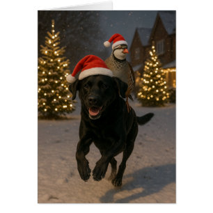 Weihnachtskarte mit schwarzem Labrador und Rebhuhn