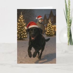 Weihnachtskarte mit schwarzem Labrador und Rebhuhn Feiertagskarte