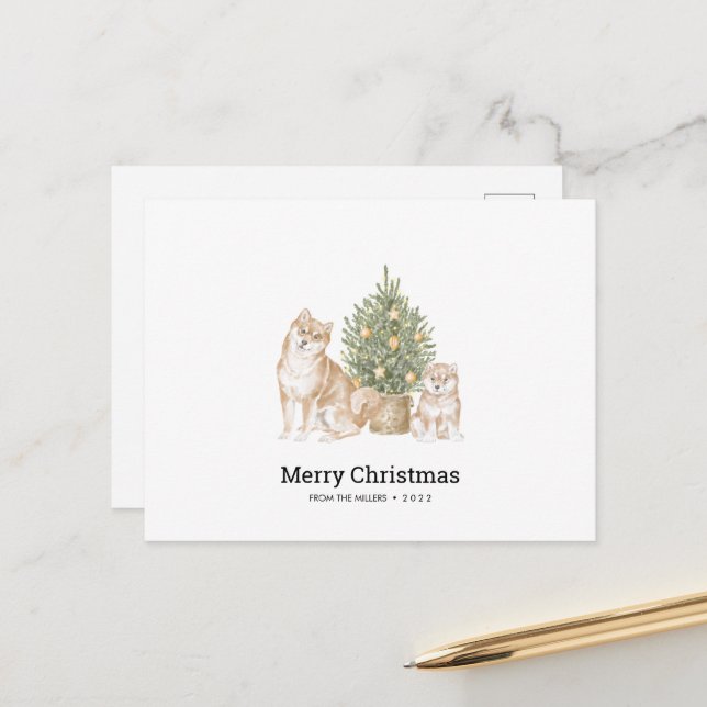 Weihnachtskarte mit Shiba Inu Dog Familie Postkarte (Vorderseite/Rückseite Beispiel)
