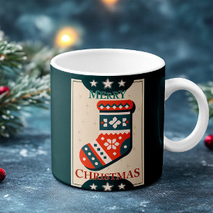 Weihnachtskarte mit Strumpf Illustration Kaffeetasse