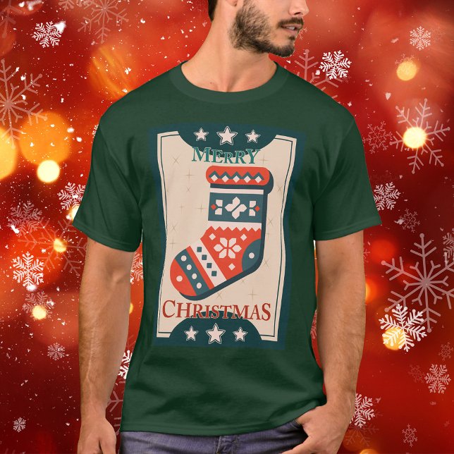 Weihnachtskarte mit Strumpf Illustration T-Shirt (Von Creator hochgeladen)