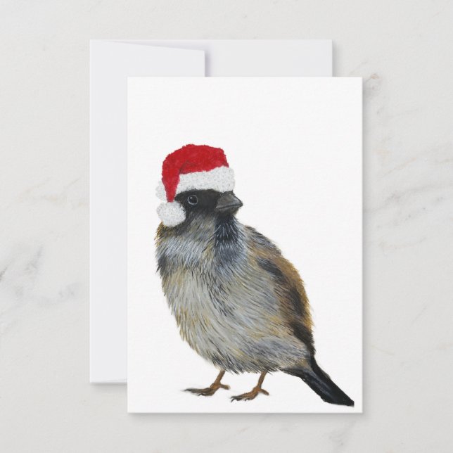 Weihnachtskarte mit Vogel mit Santa-Hut Dankeskarte (Vorderseite)