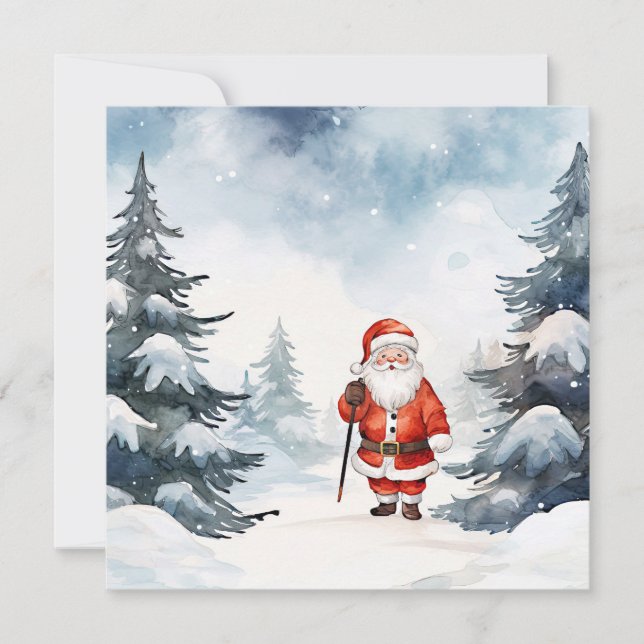 Weihnachtskarte mit Wasserfarben-Santa Feiertagskarte (Vorderseite)