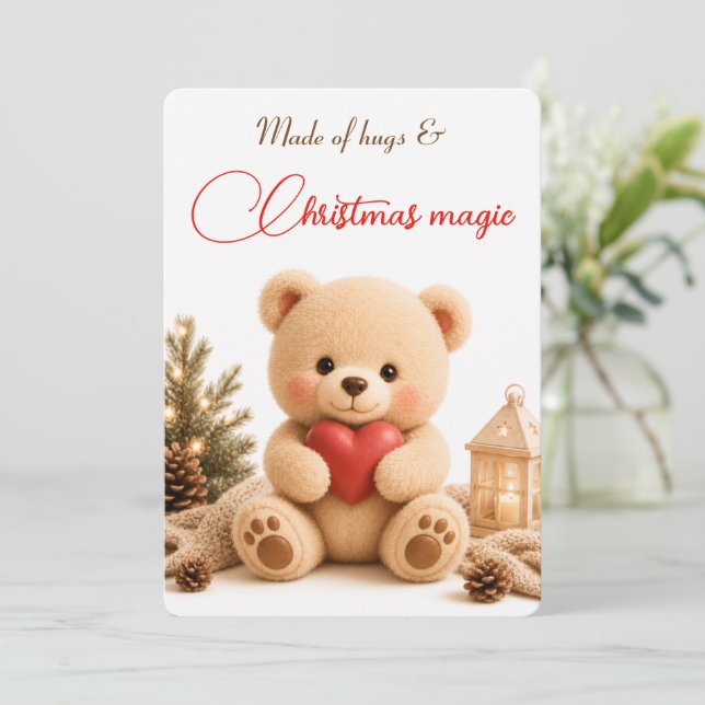 Weihnachtskarte mit weichem Teddybär Einladung (Stehend Vorderseite)