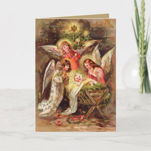 Weihnachtskarte mit Winkeln, die das Baby Jesus be Feiertagskarte
