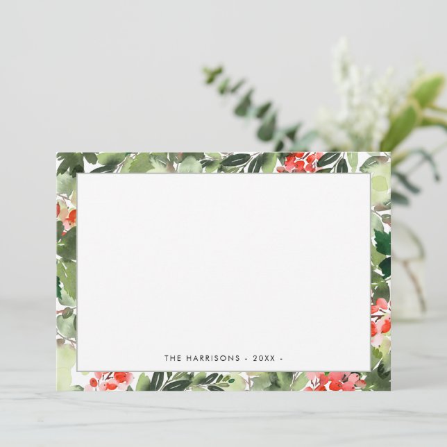 Weihnachtskarte mit Wintergrün und roten Beeren Mitteilungskarte (Stehend Vorderseite)