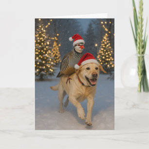 Weihnachtskarte mit Yellow Labrador und Rebhuhn Feiertagskarte