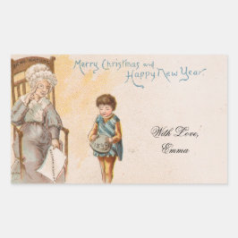 Weihnachtskarte Niedlich Oma und Kind Rechteckiger Aufkleber