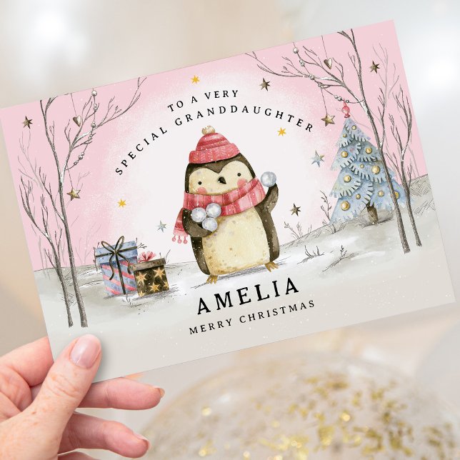 Weihnachtskarte, Pink Weihnachtskarte Feiertagskarte (Pink Personalised Christmas Card for any family member)