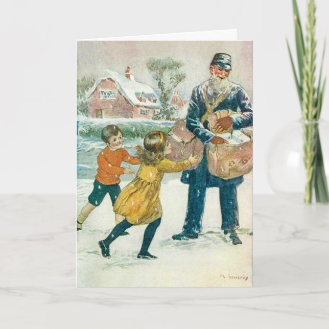 Weihnachtskarte, Postman & Kids, individualisieren Feiertagskarte (Vorderseite)