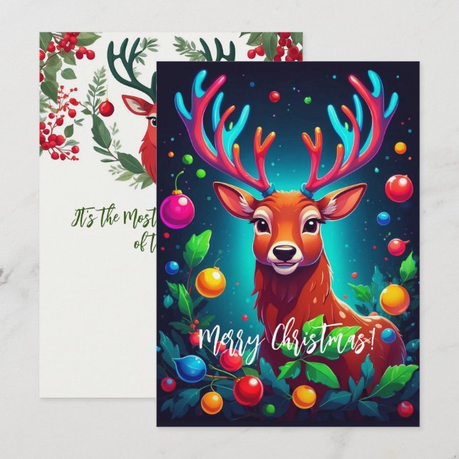 Weihnachtskarte "Rentier & Baubles" Mitteilungskarte (Vorne/Hinten)
