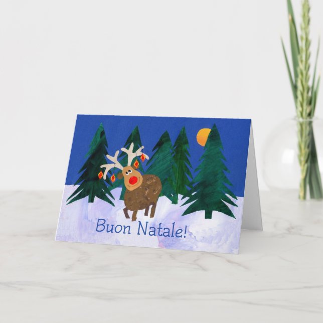 Weihnachtskarte "Rentier" mit italienischem Gruß Feiertagskarte (Vorderseite)