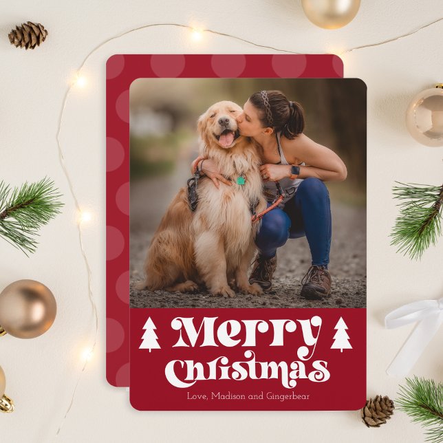 Weihnachtskarte Retro Minimalistische Fotovorlage Einladung (Retro Simple Merry Christmas Photo Template Card)