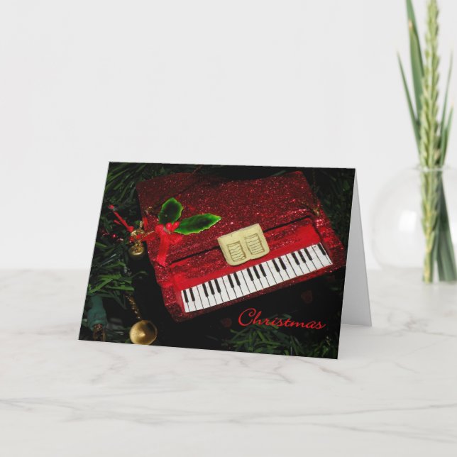 Weihnachtskarte Roter Glitzer Piano Feiertagskarte (Vorderseite)