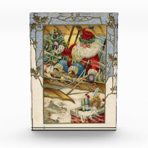 Weihnachtskarte   Santa auf einem Flugzeug Fotoblock