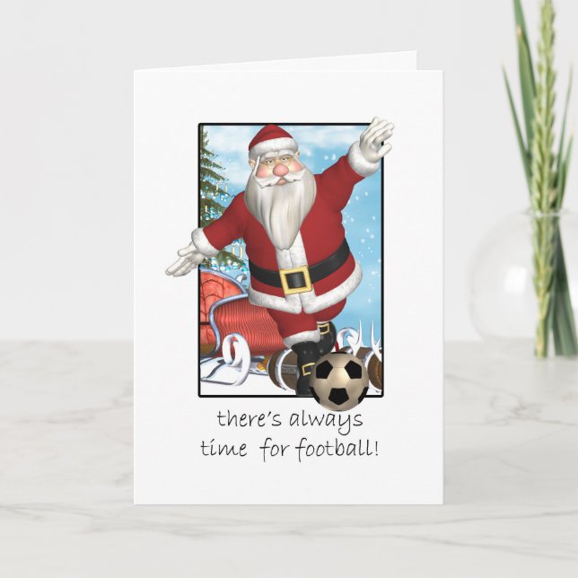 Weihnachtskarte, Santa Playing Football Feiertagskarte (Vorderseite)