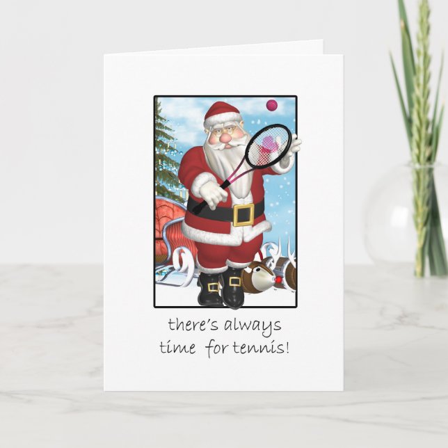 Weihnachtskarte, Santa Playing Tennis Feiertagskarte (Vorderseite)
