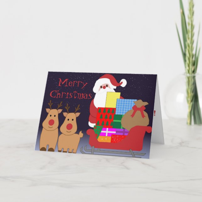 Weihnachtskarte Santa & Reindeer Feiertagskarte (Vorderseite)