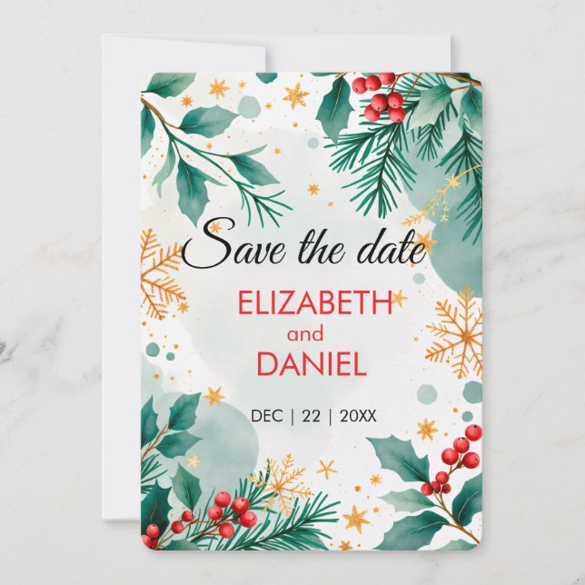 Weihnachtskarte "Save the Date" - Holly Save The Date (Vorderseite)