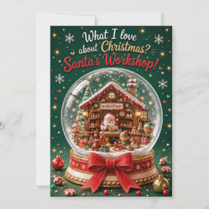 Weihnachtskarte Schneekugel Santa's Werkstatt Einladung