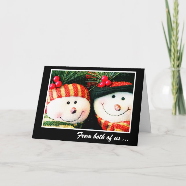 Weihnachtskarte--Schneemann und Snowwoman Feiertagskarte (Vorderseite)